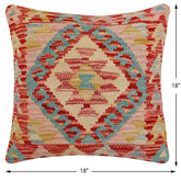 handmade Traditional Pillow Red Beige Hand-Woven SQUARE 100% WOOL Hand woven turkish pillow2' x 2'